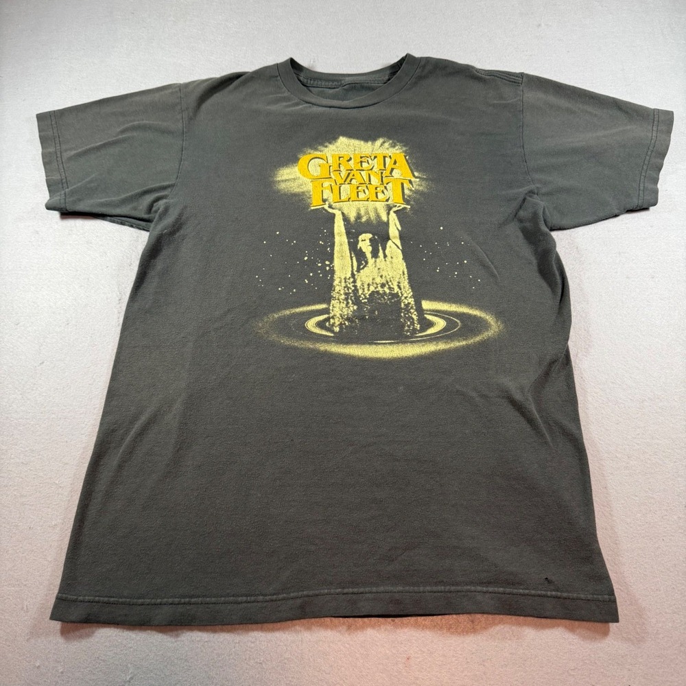 Greta Van‎ Fleet Band T-Shirt Mens Medium Gray Yellow Graphic Rock Tee Cotton